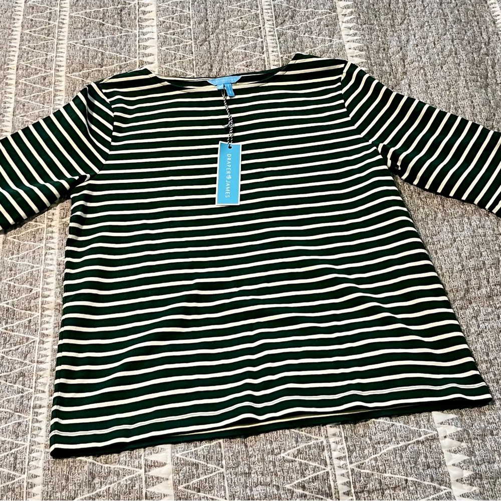 Draper James Corey Bell Sleeve Cotton Stripe Top Womens M NWT Soft Nautical